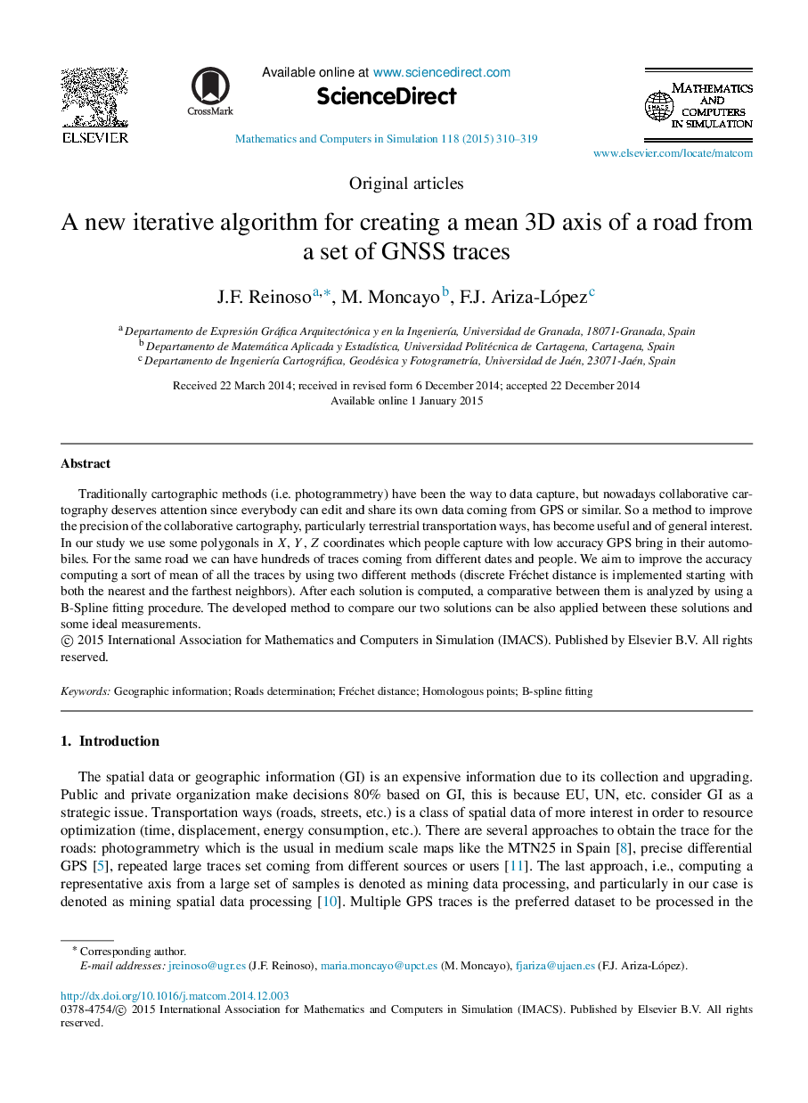 A new iterative algorithm for creating a mean 3D axis of a road from a set of GNSS traces