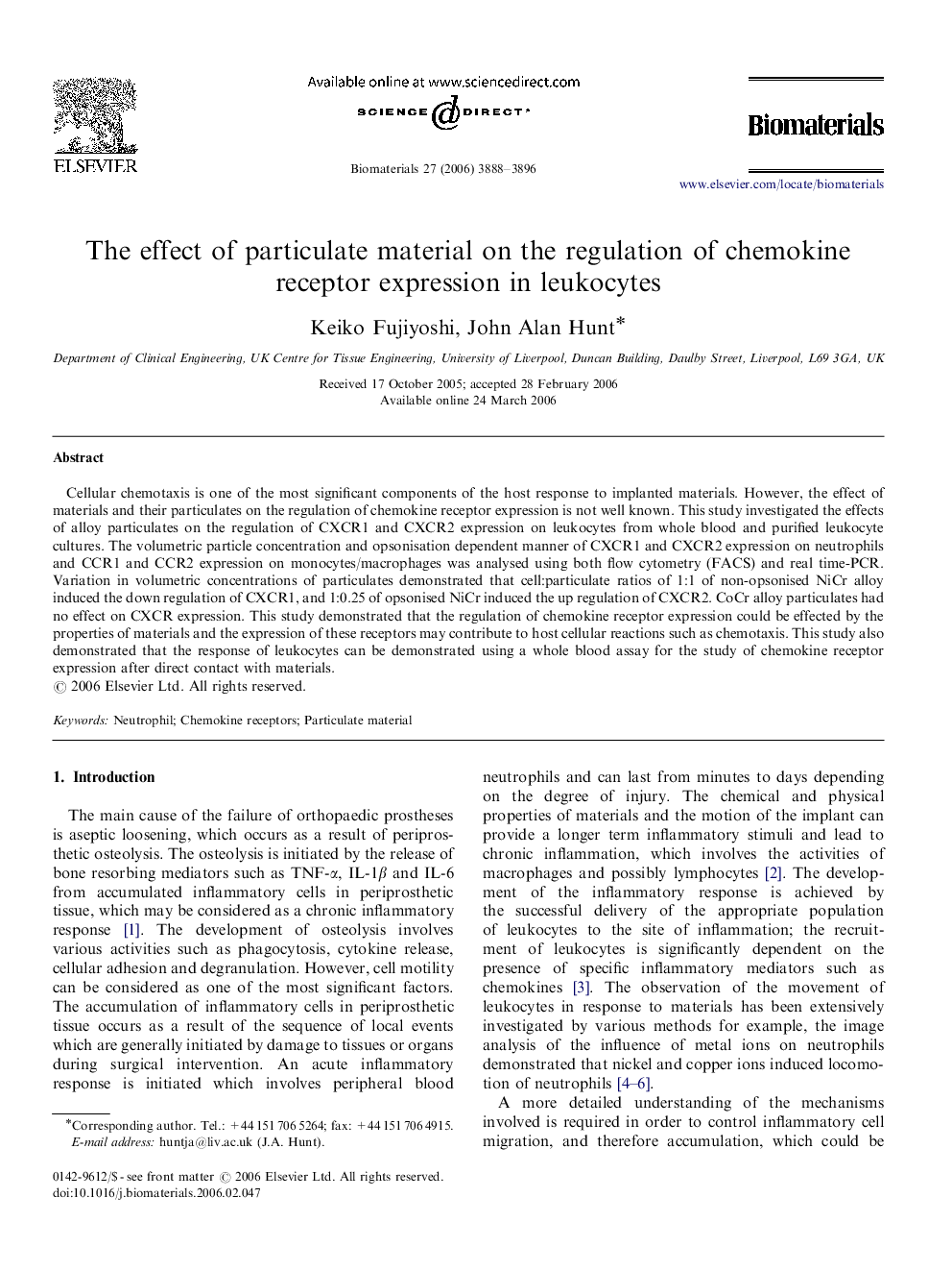 The effect of particulate material on the regulation of chemokine receptor expression in leukocytes