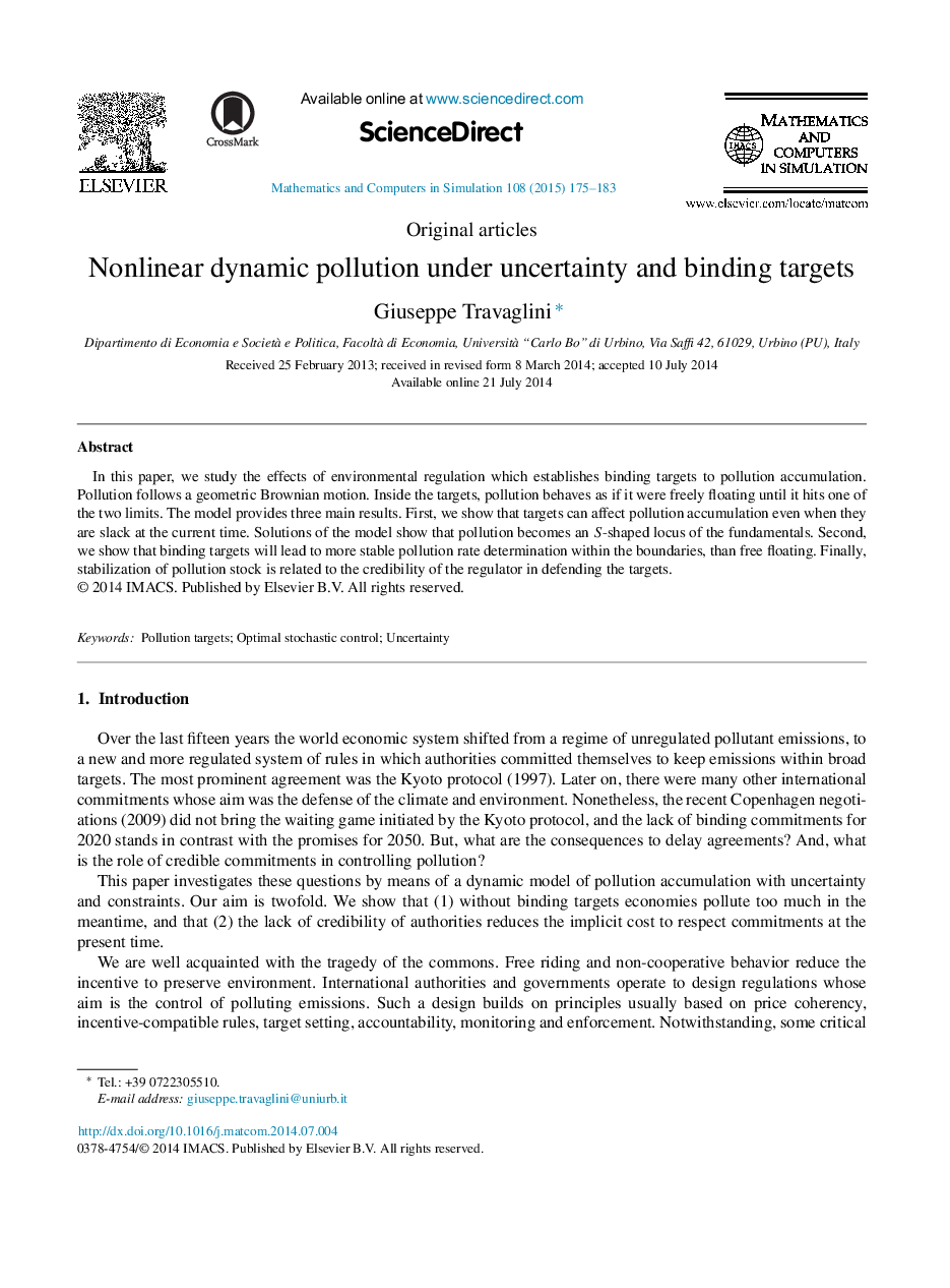 Nonlinear dynamic pollution under uncertainty and binding targets