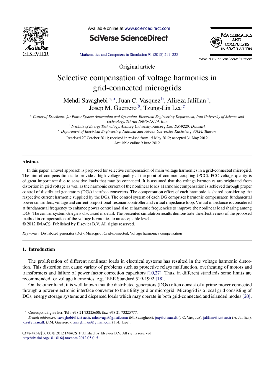 Selective compensation of voltage harmonics in grid-connected microgrids