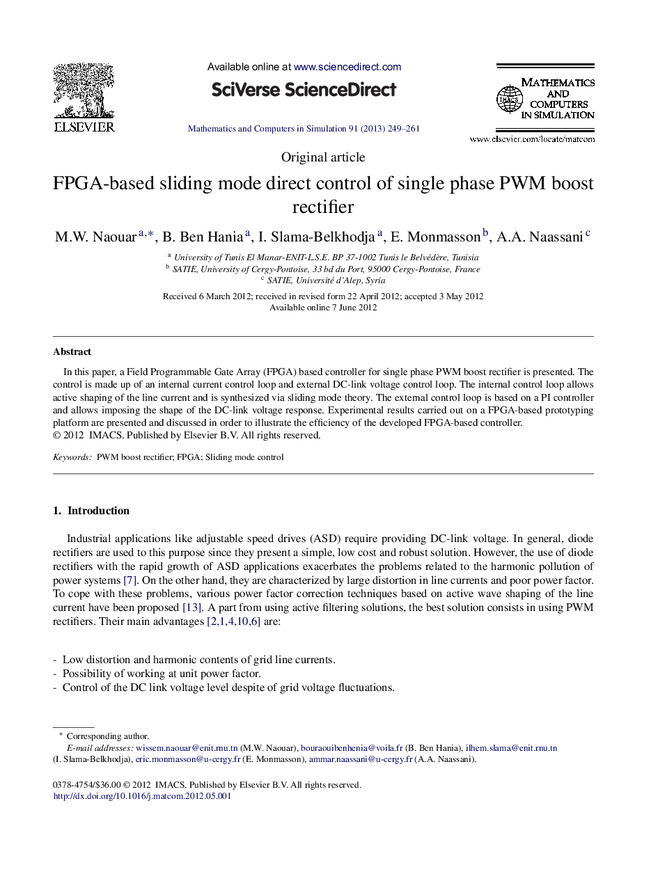 FPGA-based sliding mode direct control of single phase PWM boost rectifier