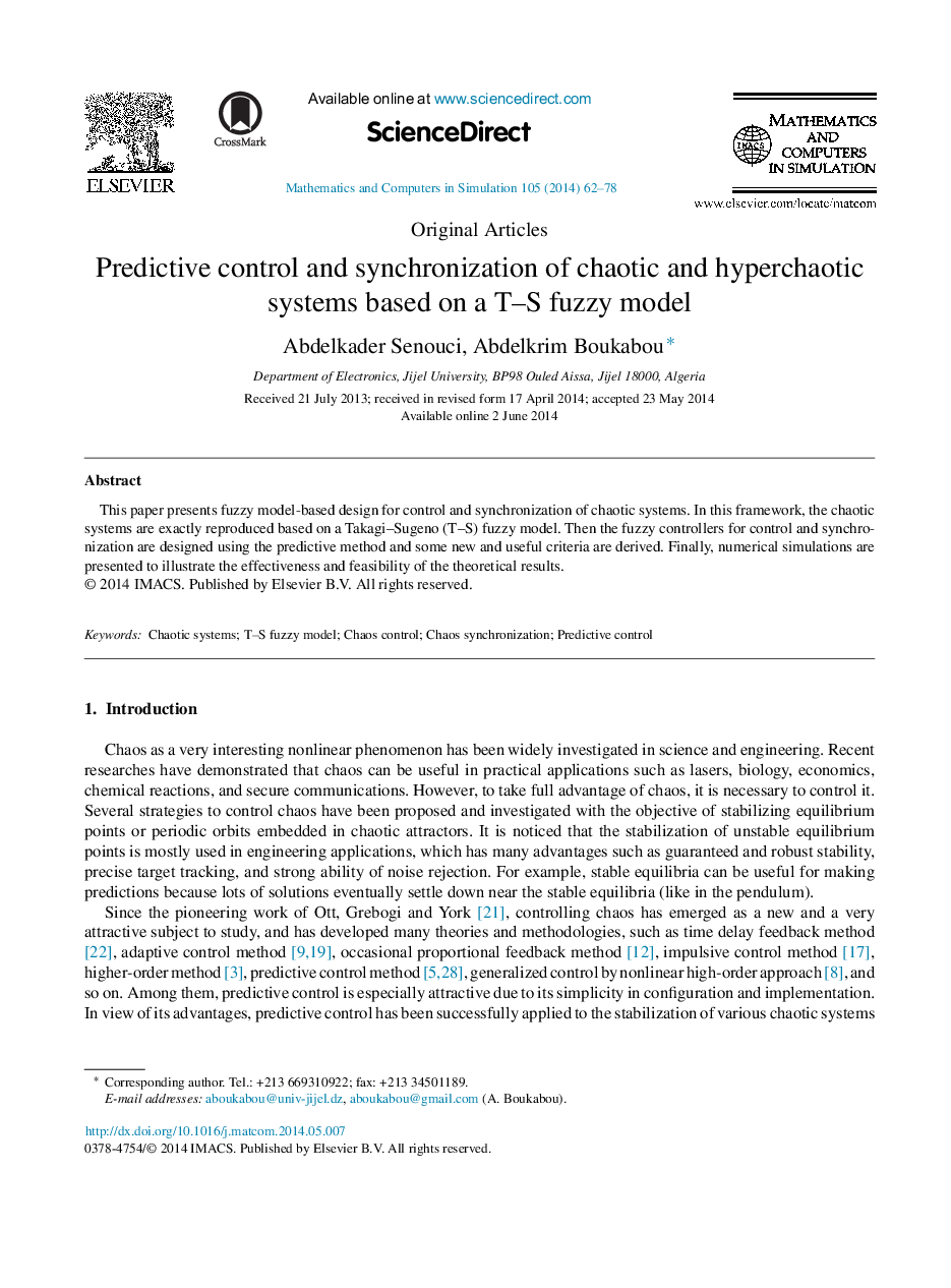 Predictive control and synchronization of chaotic and hyperchaotic systems based on a T–S fuzzy model