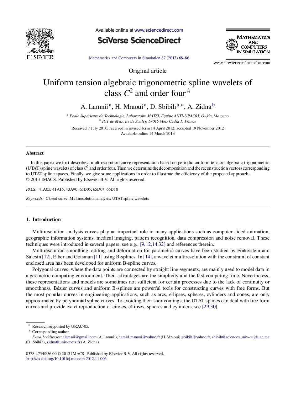 Uniform tension algebraic trigonometric spline wavelets of class C2 and order four