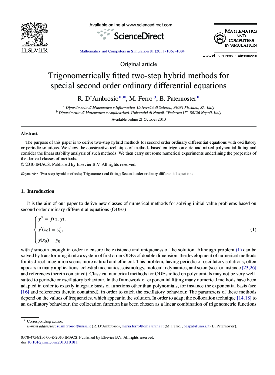 Trigonometrically fitted two-step hybrid methods for special second order ordinary differential equations