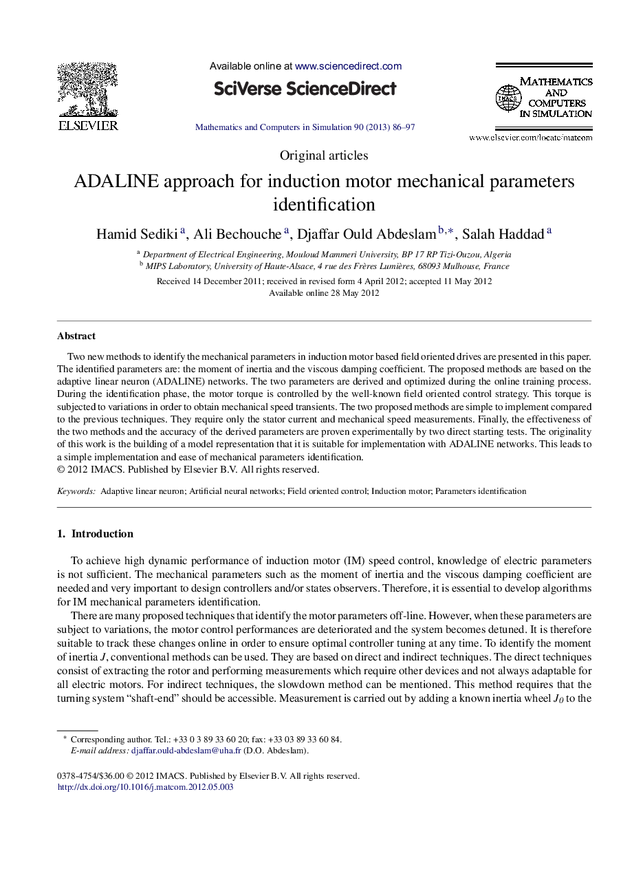 ADALINE approach for induction motor mechanical parameters identification