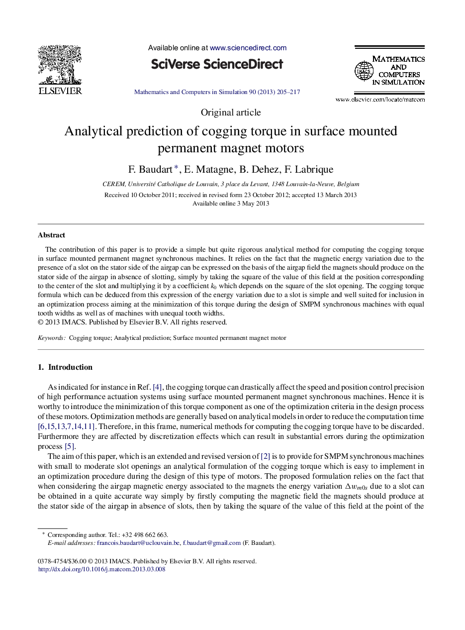 Analytical prediction of cogging torque in surface mounted permanent magnet motors