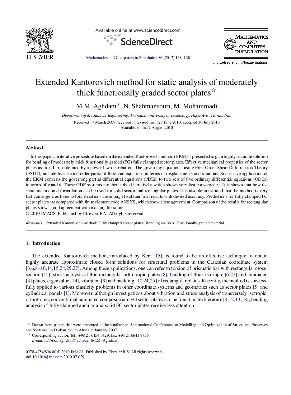 Extended Kantorovich method for static analysis of moderately thick functionally graded sector plates 