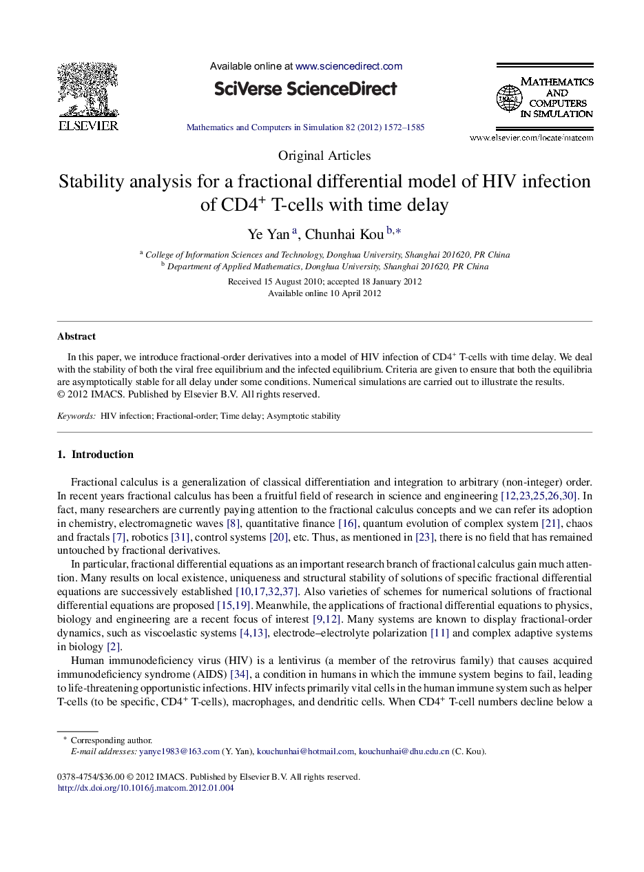 Stability analysis for a fractional differential model of HIV infection of CD4+ T-cells with time delay