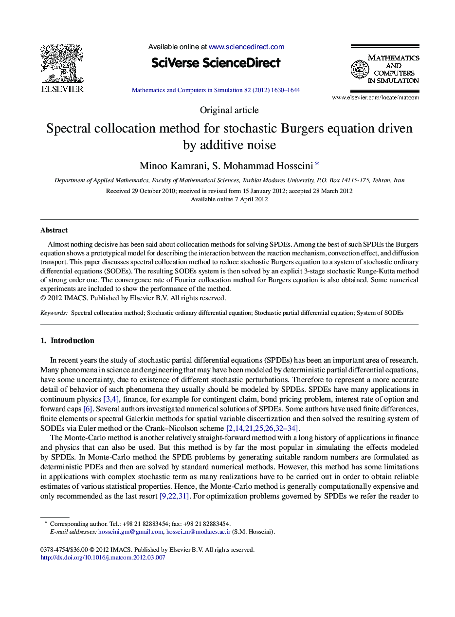 Spectral collocation method for stochastic Burgers equation driven by additive noise