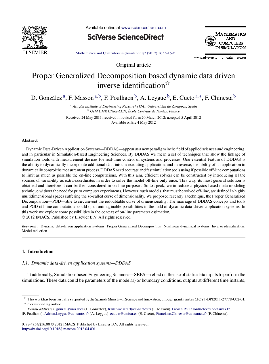 Proper Generalized Decomposition based dynamic data driven inverse identification 