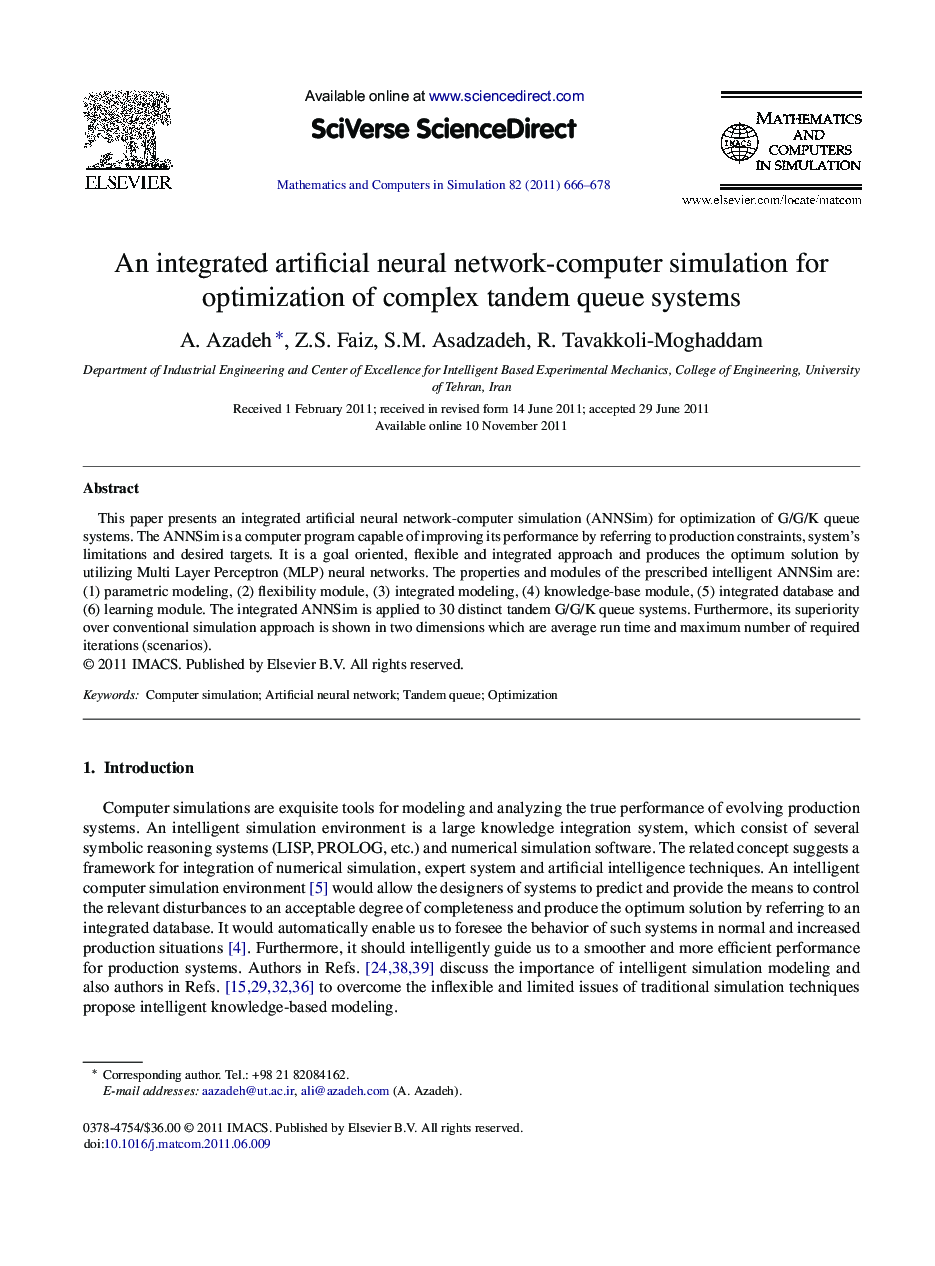 An integrated artificial neural network-computer simulation for optimization of complex tandem queue systems