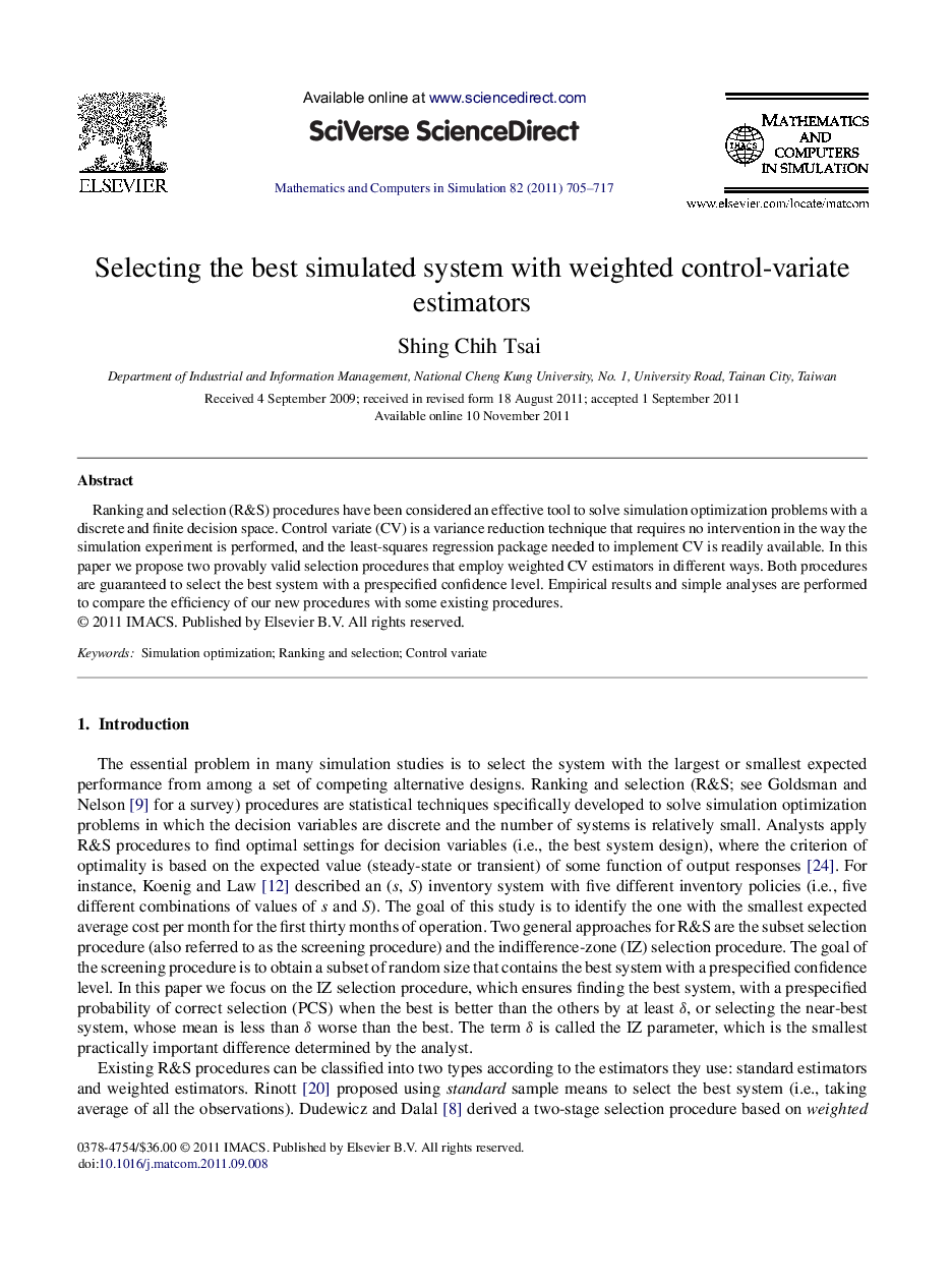 Selecting the best simulated system with weighted control-variate estimators