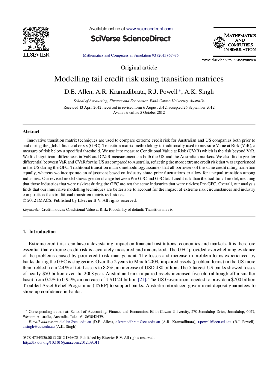 Modelling tail credit risk using transition matrices