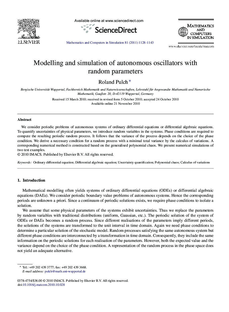 Modelling and simulation of autonomous oscillators with random parameters