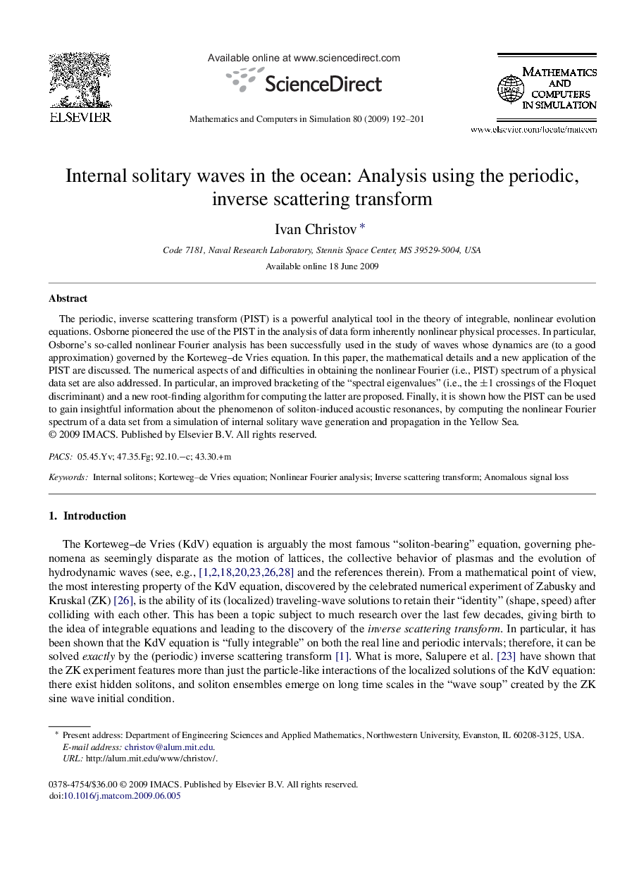 Internal solitary waves in the ocean: Analysis using the periodic, inverse scattering transform