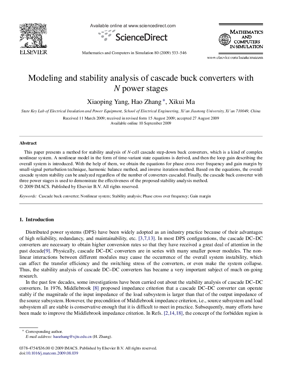 Modeling and stability analysis of cascade buck converters with N power stages