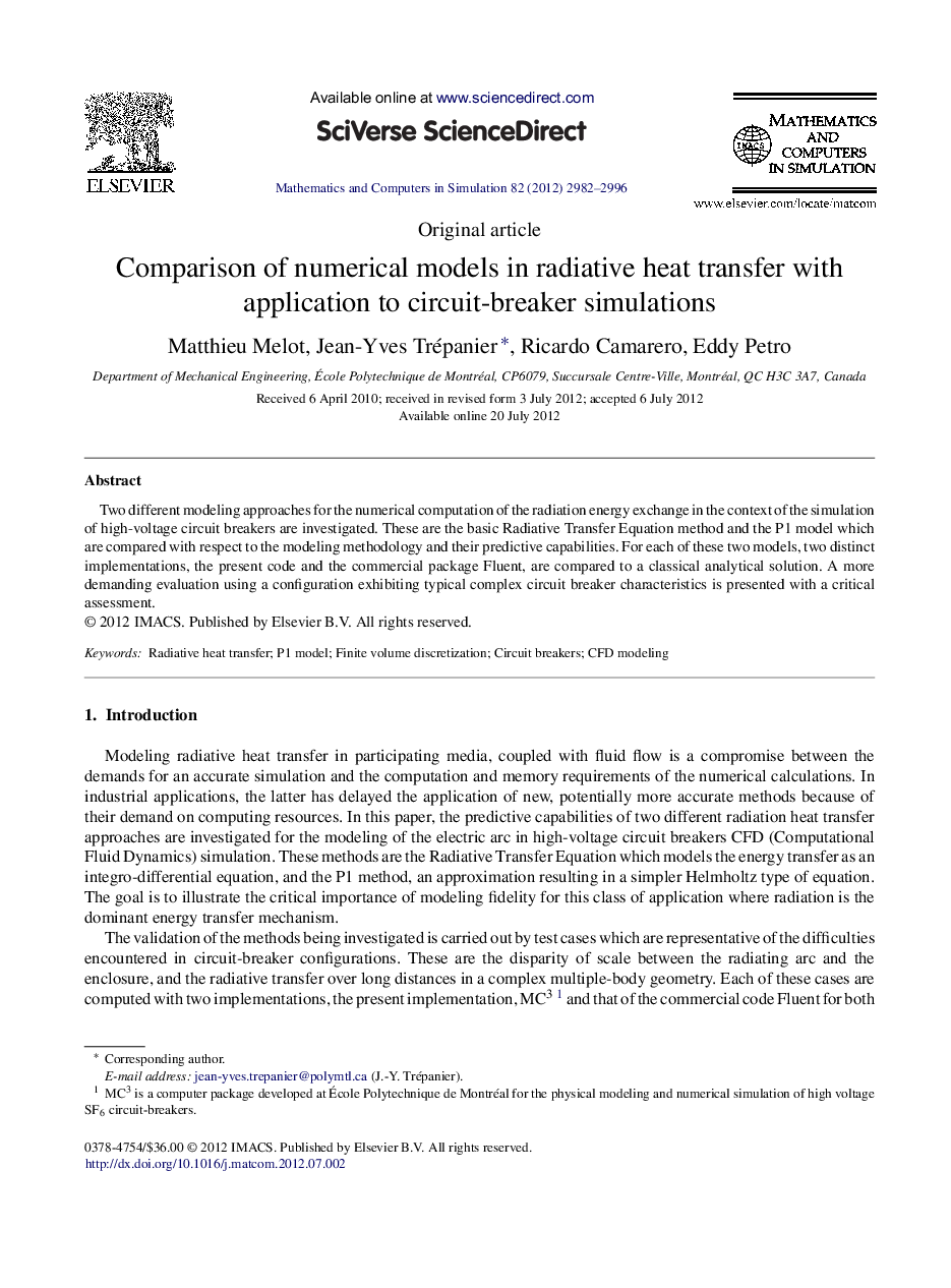 Comparison of numerical models in radiative heat transfer with application to circuit-breaker simulations