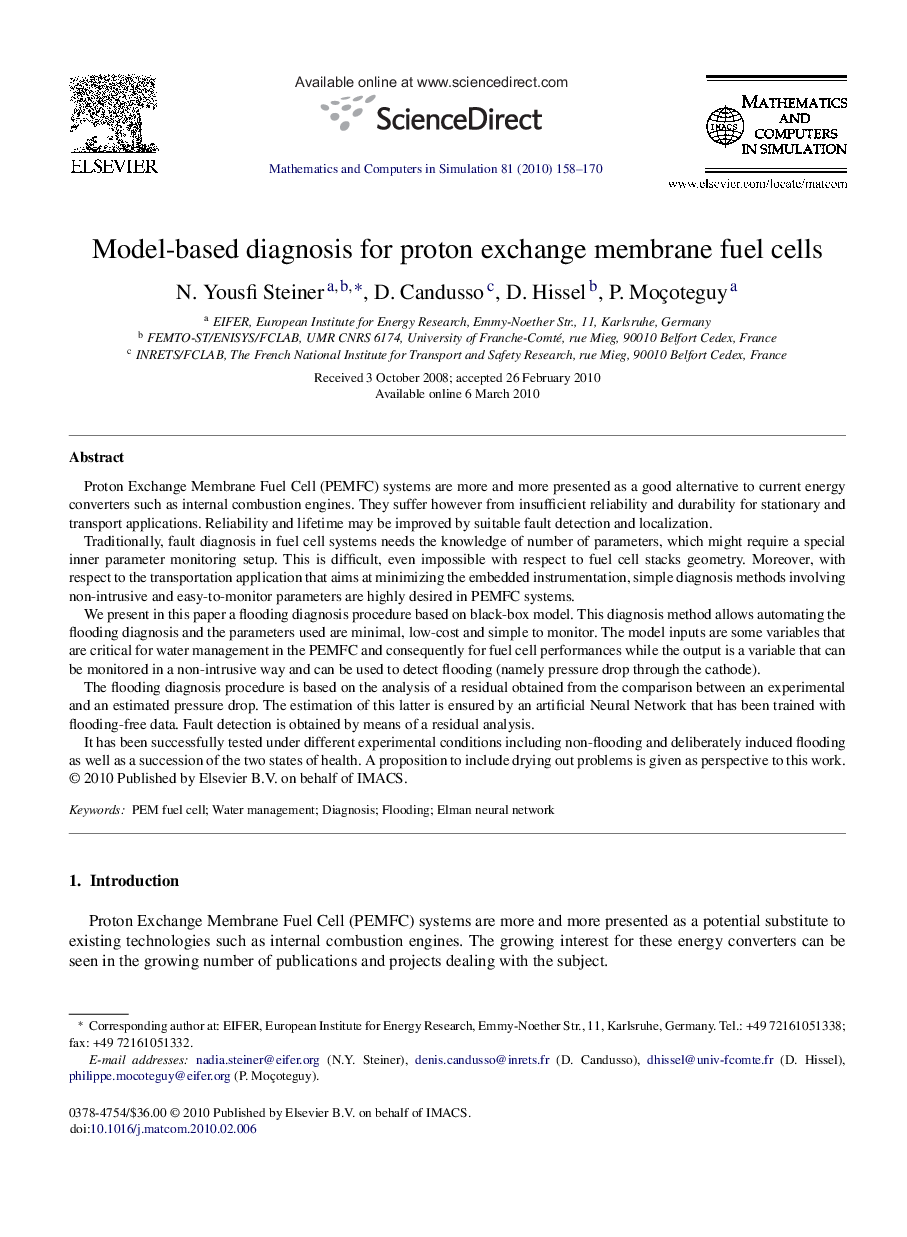 Model-based diagnosis for proton exchange membrane fuel cells