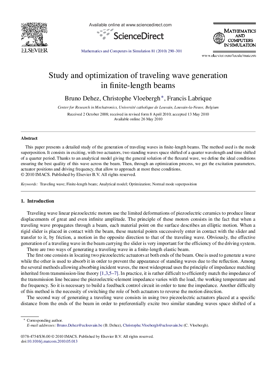 Study and optimization of traveling wave generation in finite-length beams