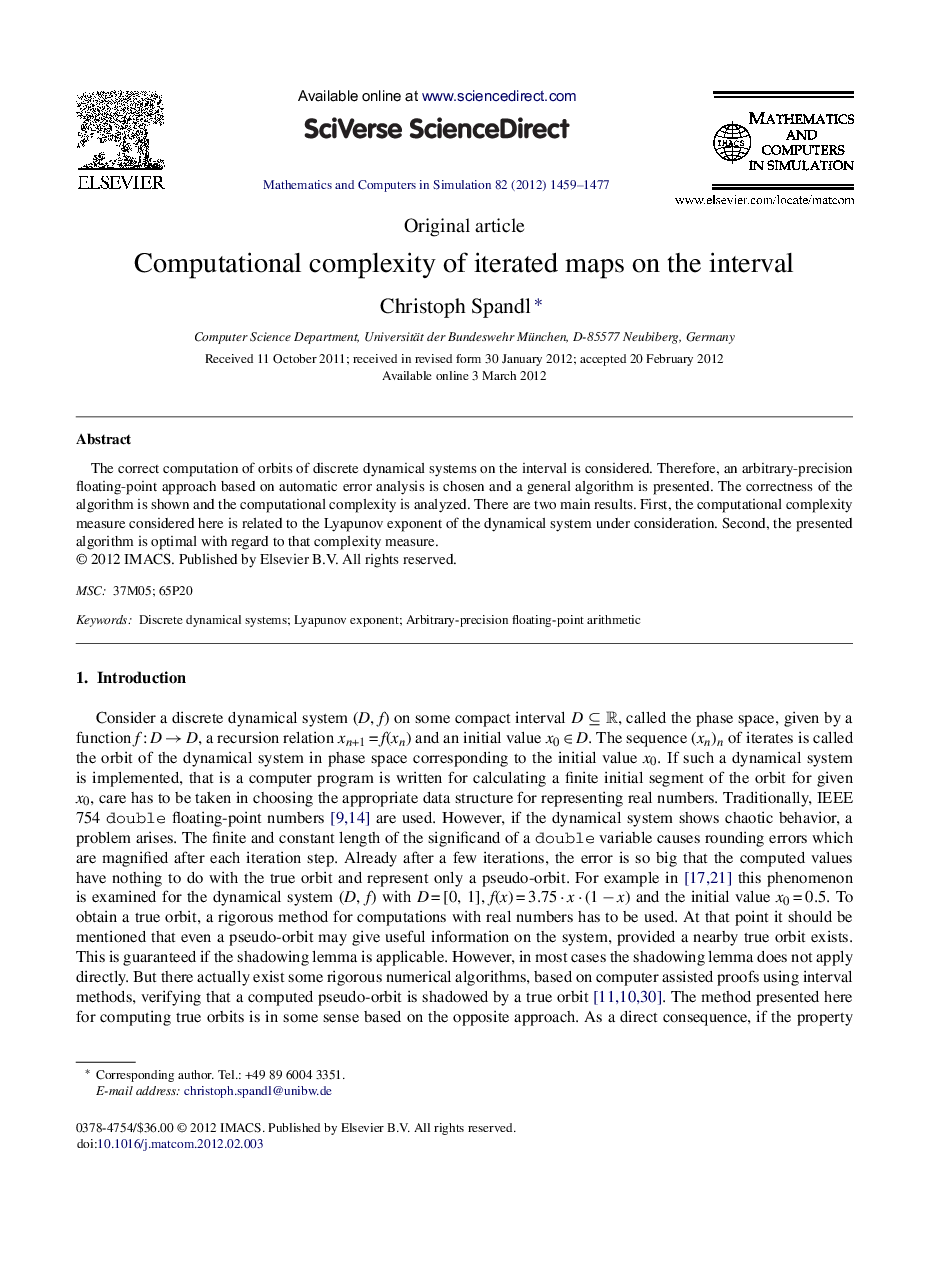 Computational complexity of iterated maps on the interval