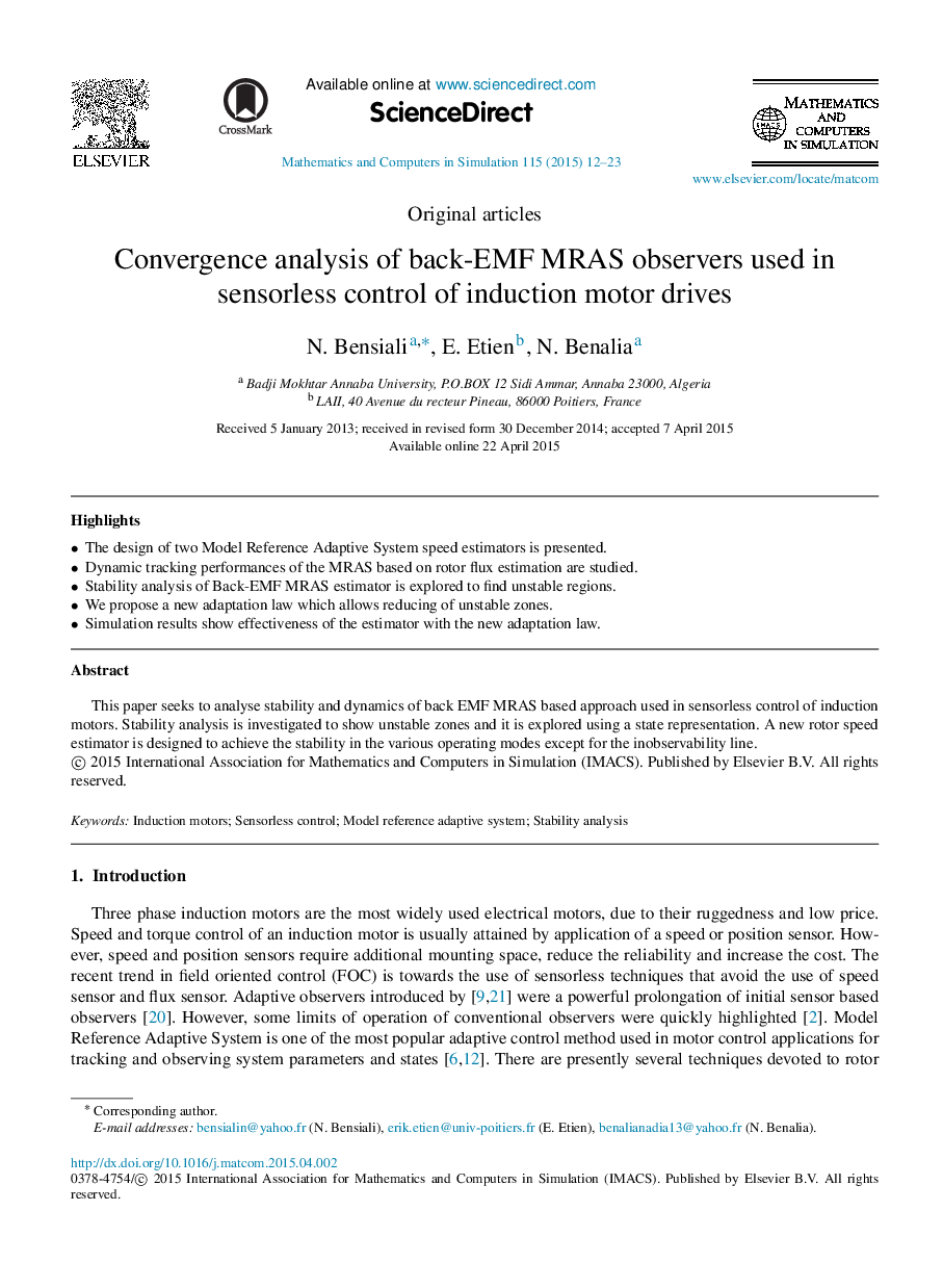 Convergence analysis of back-EMF MRAS observers used in sensorless control of induction motor drives