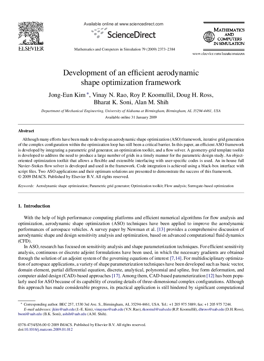 Development of an efficient aerodynamic shape optimization framework