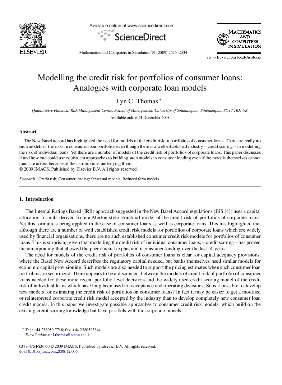 Modelling the credit risk for portfolios of consumer loans: Analogies with corporate loan models