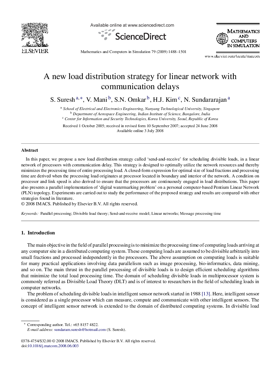 A new load distribution strategy for linear network with communication delays