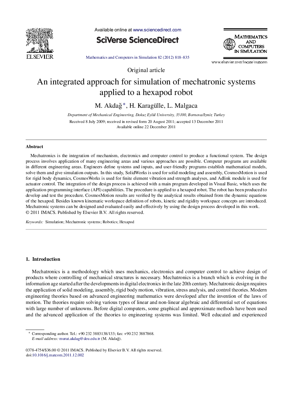 An integrated approach for simulation of mechatronic systems applied to a hexapod robot