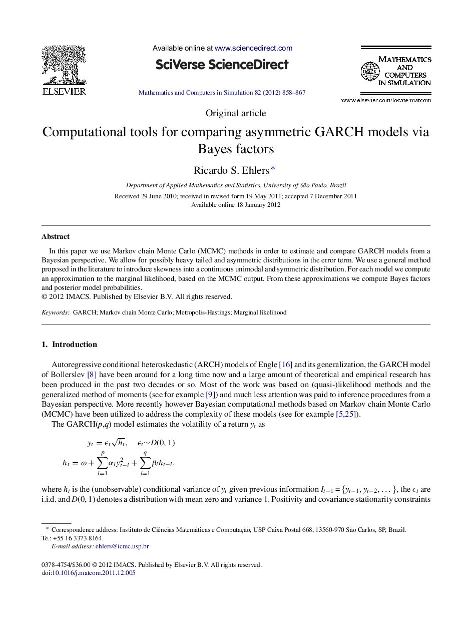 Computational tools for comparing asymmetric GARCH models via Bayes factors