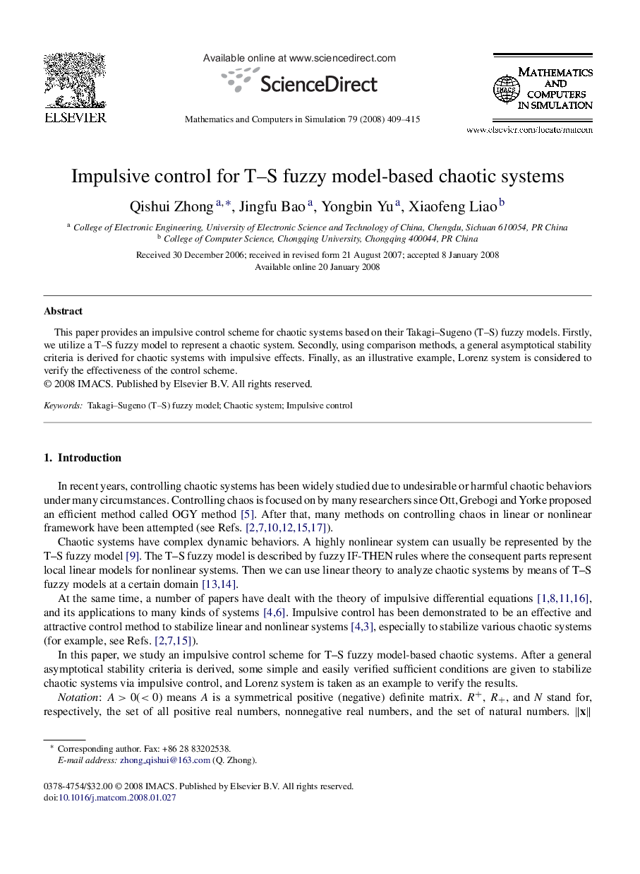 Impulsive control for T–S fuzzy model-based chaotic systems