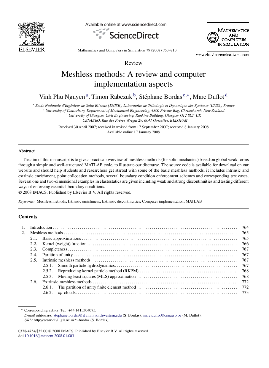 Meshless methods: A review and computer implementation aspects