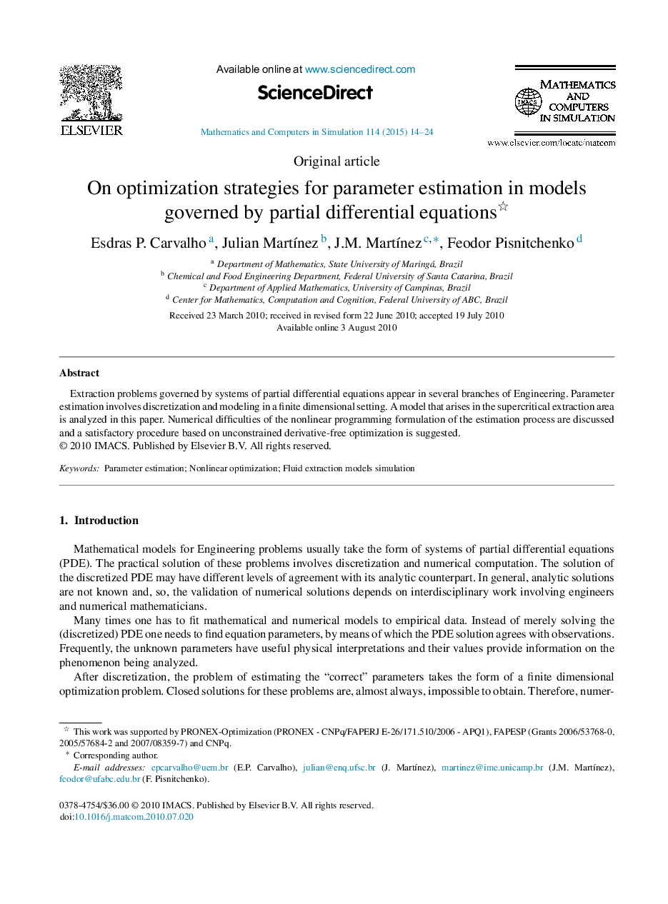 On optimization strategies for parameter estimation in models governed by partial differential equations 