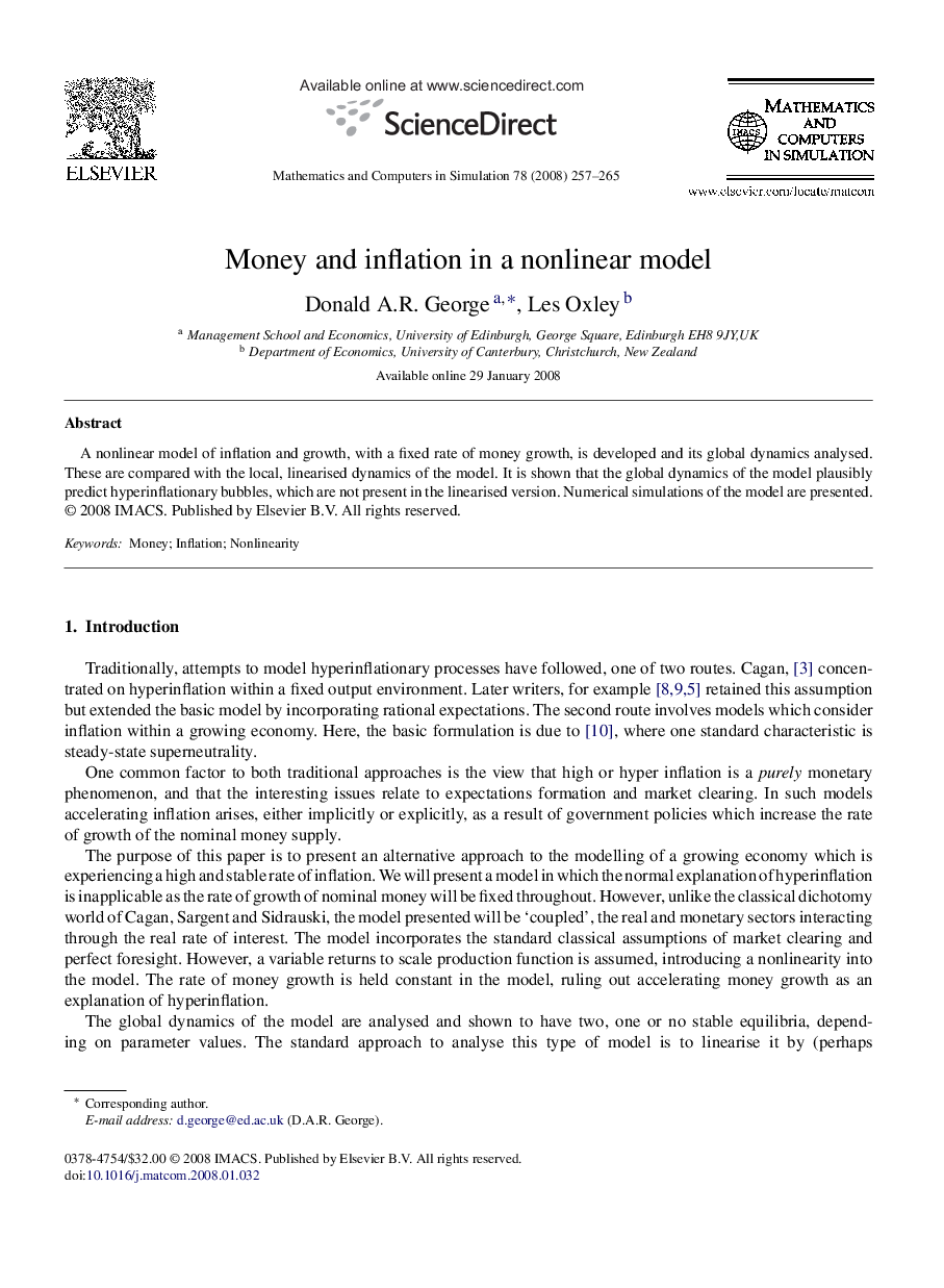 Money and inflation in a nonlinear model