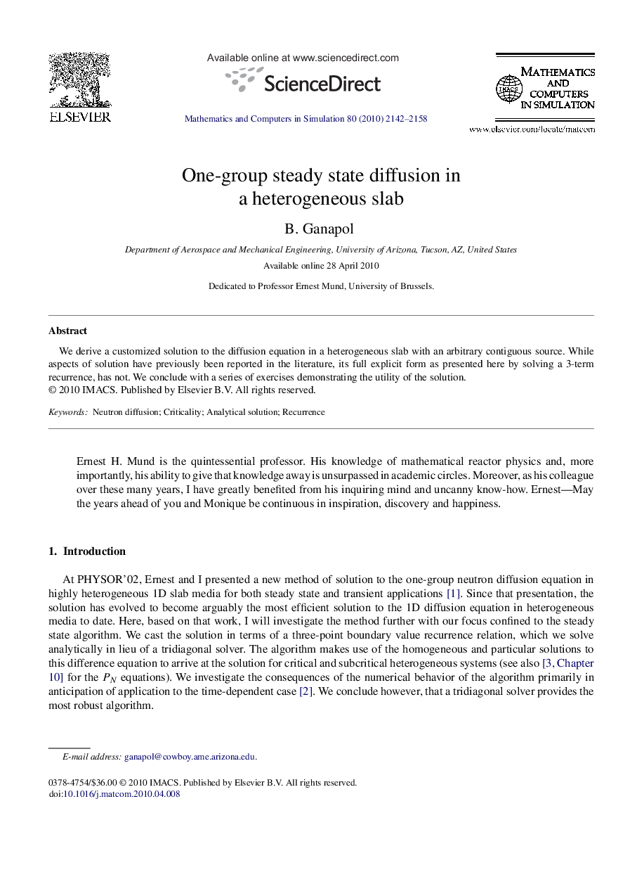 One-group steady state diffusion in a heterogeneous slab