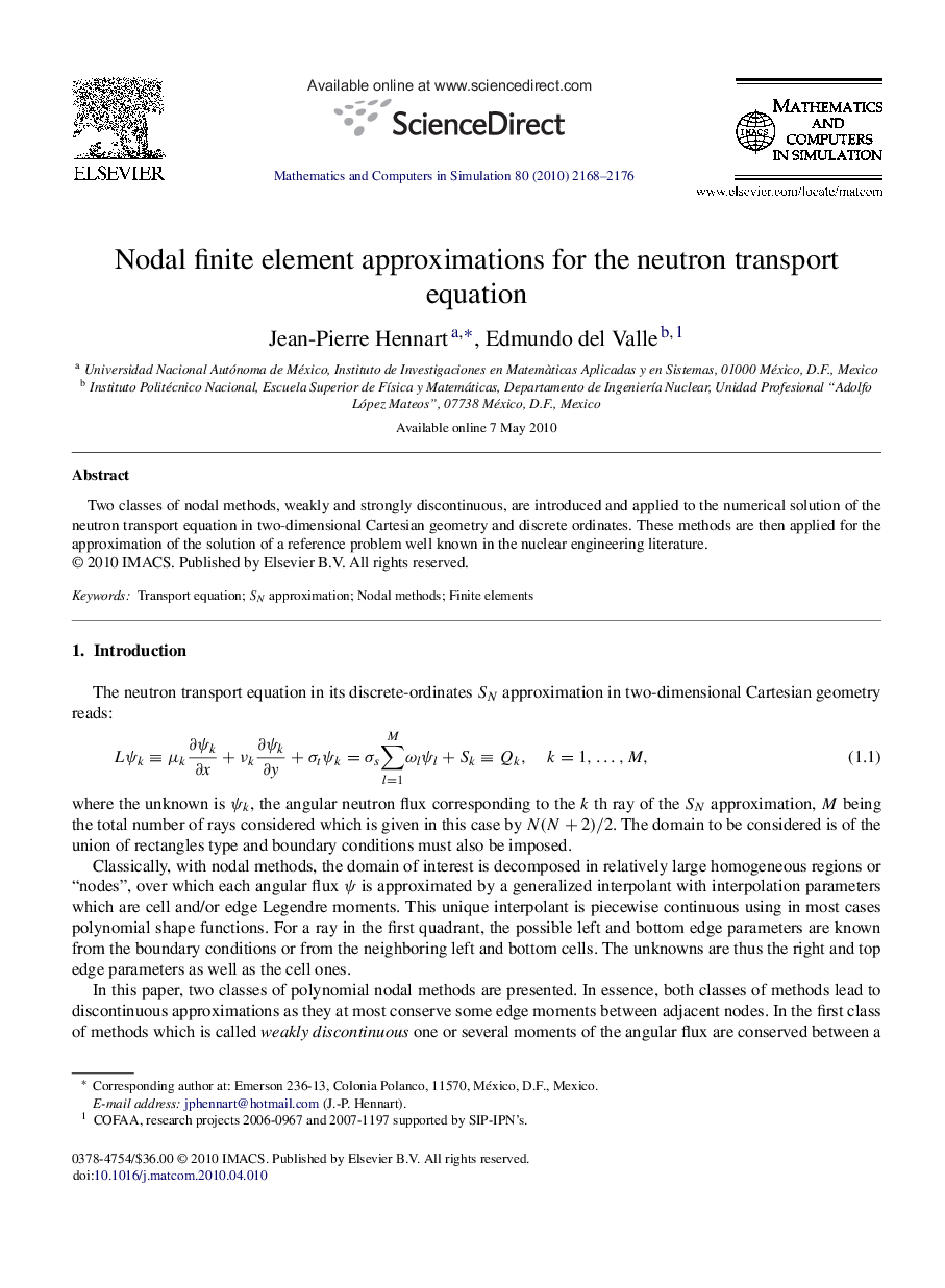 Nodal finite element approximations for the neutron transport equation