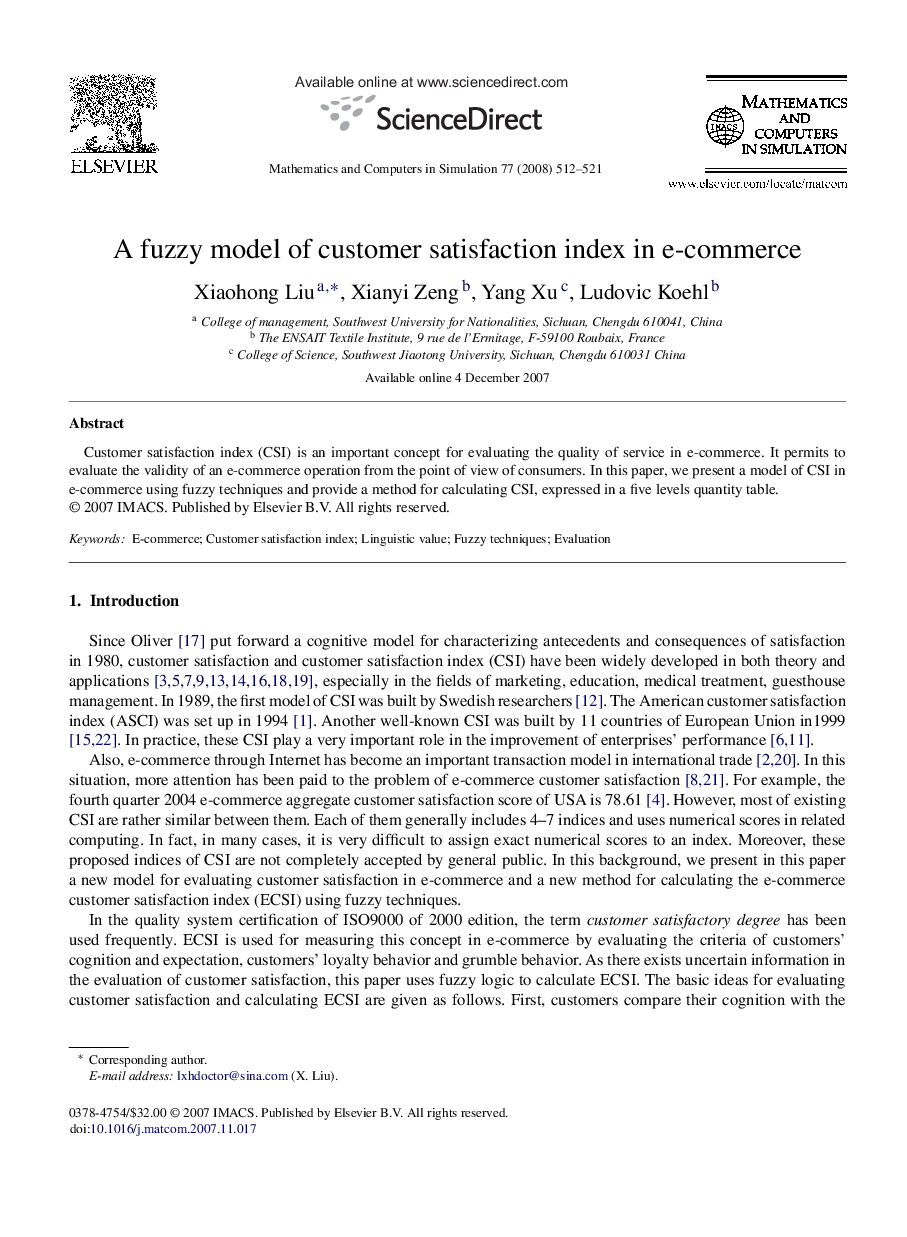 A fuzzy model of customer satisfaction index in e-commerce