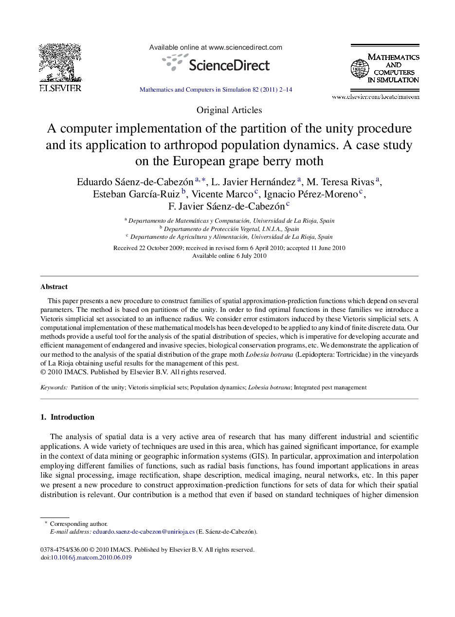 A computer implementation of the partition of the unity procedure and its application to arthropod population dynamics. A case study on the European grape berry moth