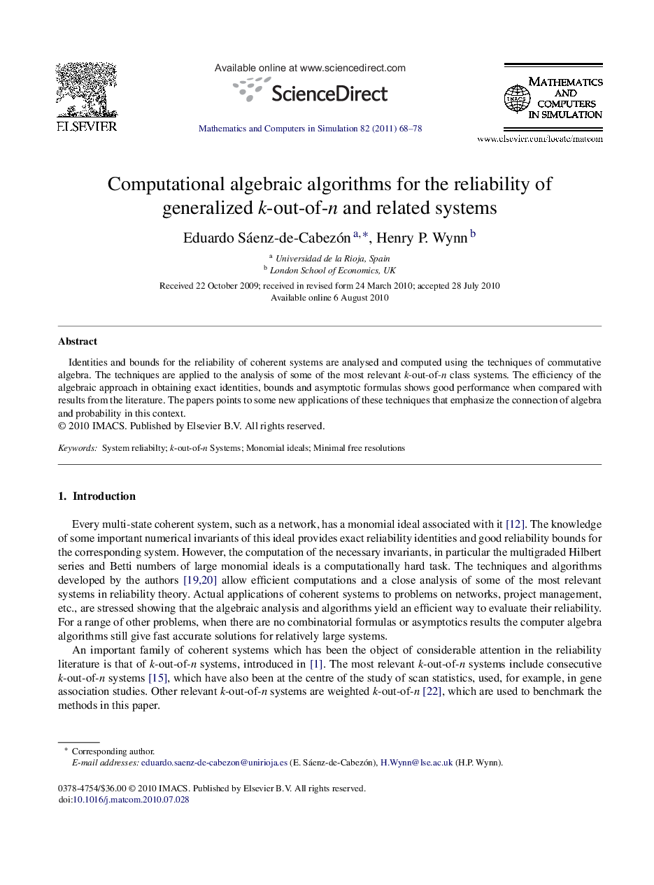 Computational algebraic algorithms for the reliability of generalized k-out-of-n and related systems