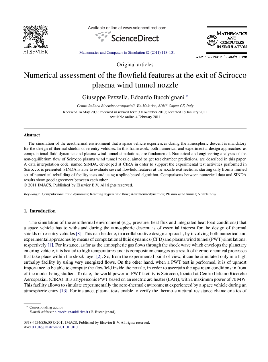 Numerical assessment of the flowfield features at the exit of Scirocco plasma wind tunnel nozzle