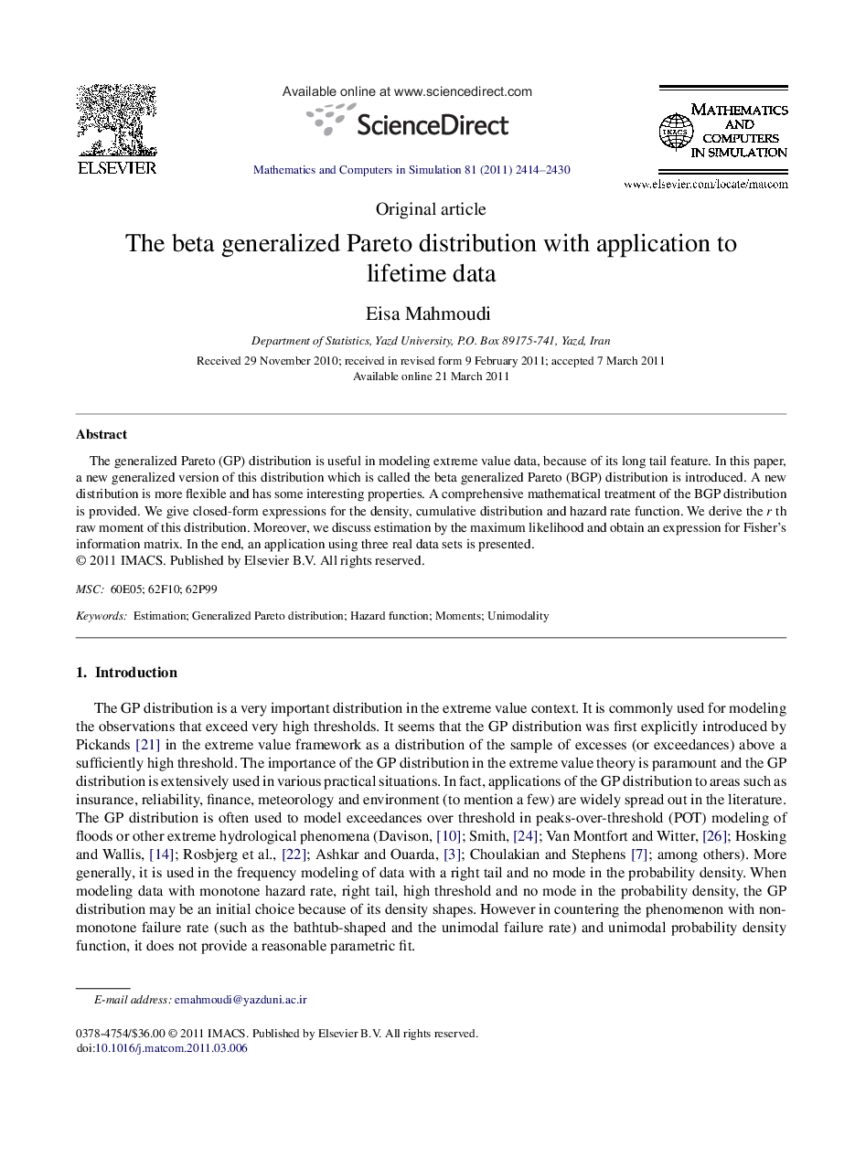 The beta generalized Pareto distribution with application to lifetime data