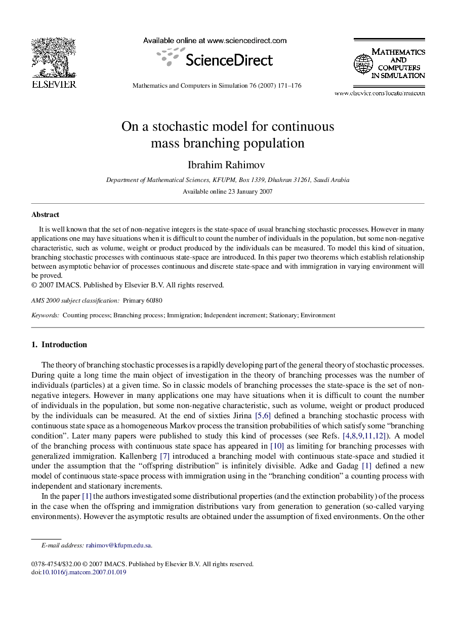 On a stochastic model for continuous mass branching population