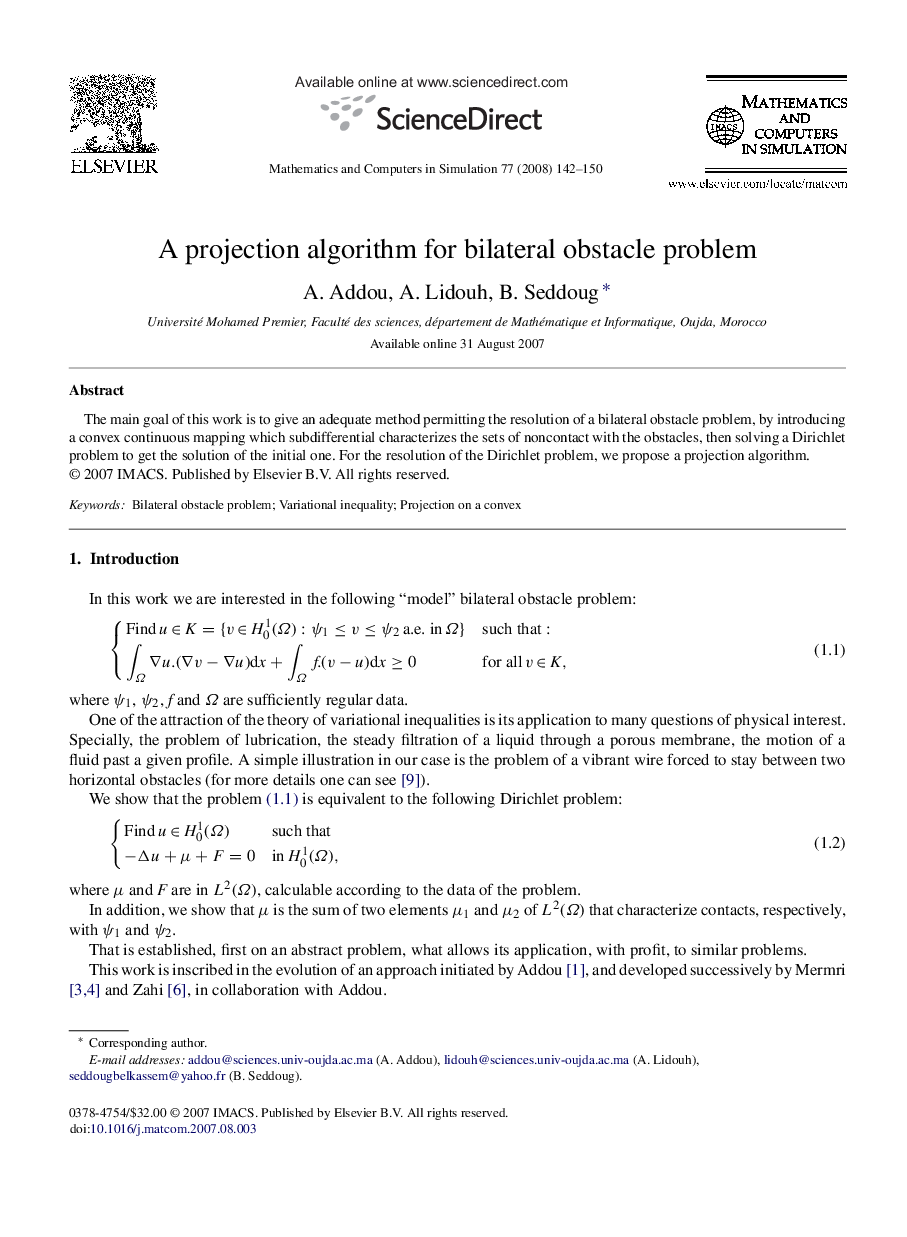 عکس صفحه اول مقاله: A projection algorithm for bilateral obstacle problem A projection algorithm for bilateral obstacle problem