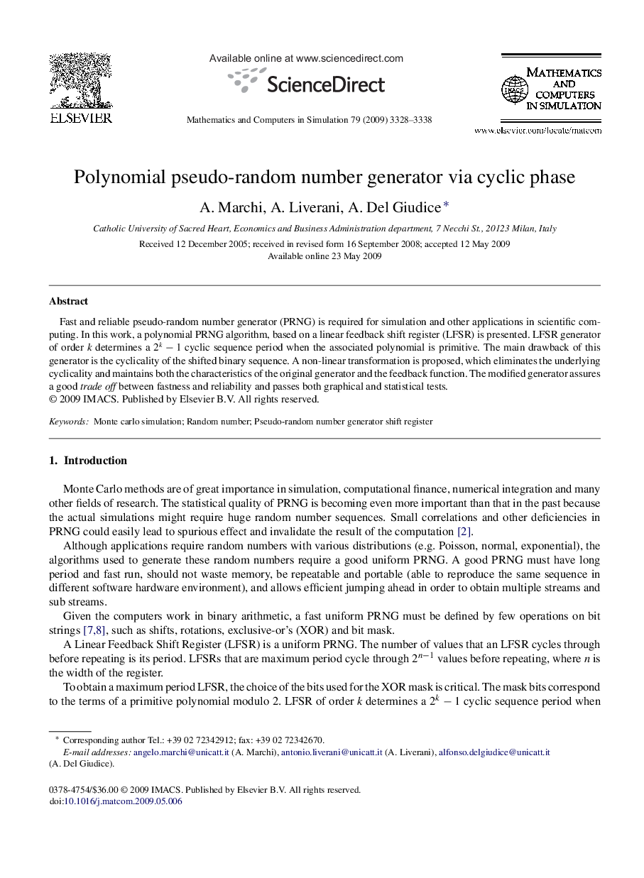 Polynomial pseudo-random number generator via cyclic phase