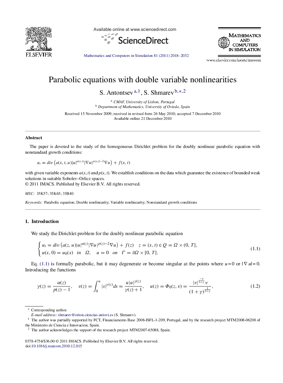 Parabolic equations with double variable nonlinearities