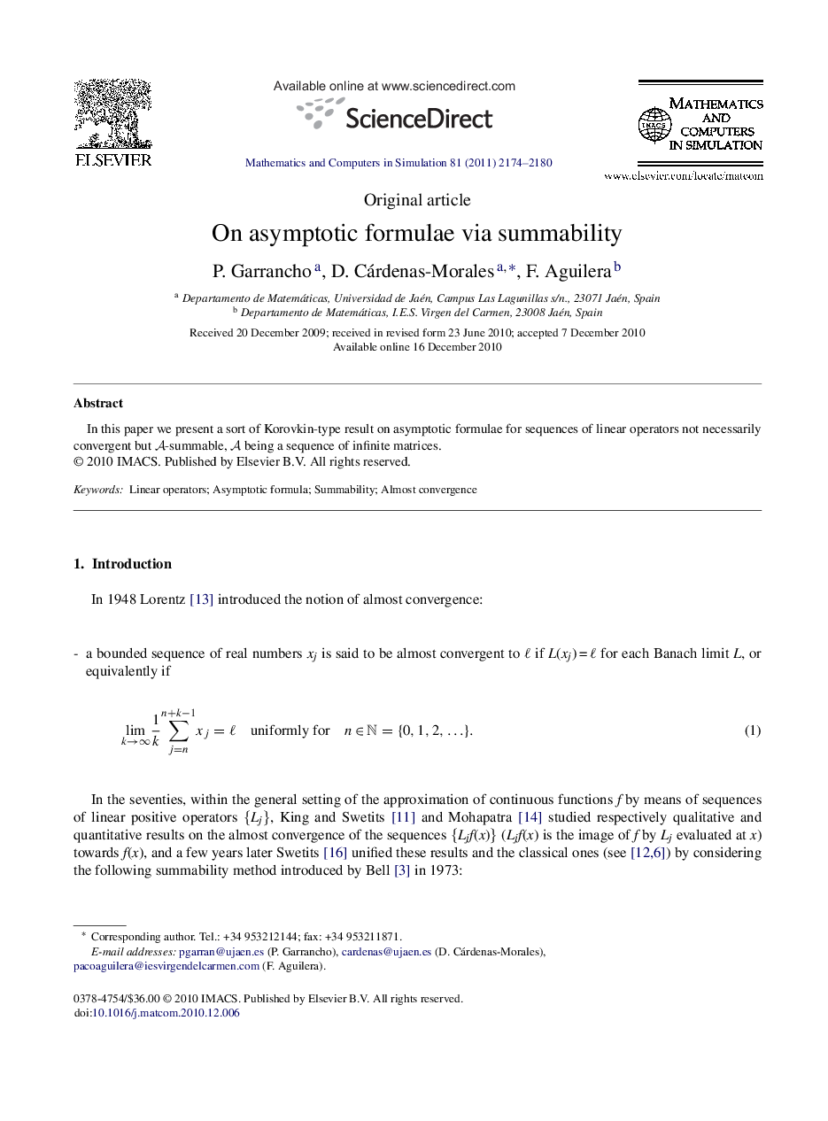 عکس صفحه اول مقاله: On asymptotic formulae via summability On asymptotic formulae via summability