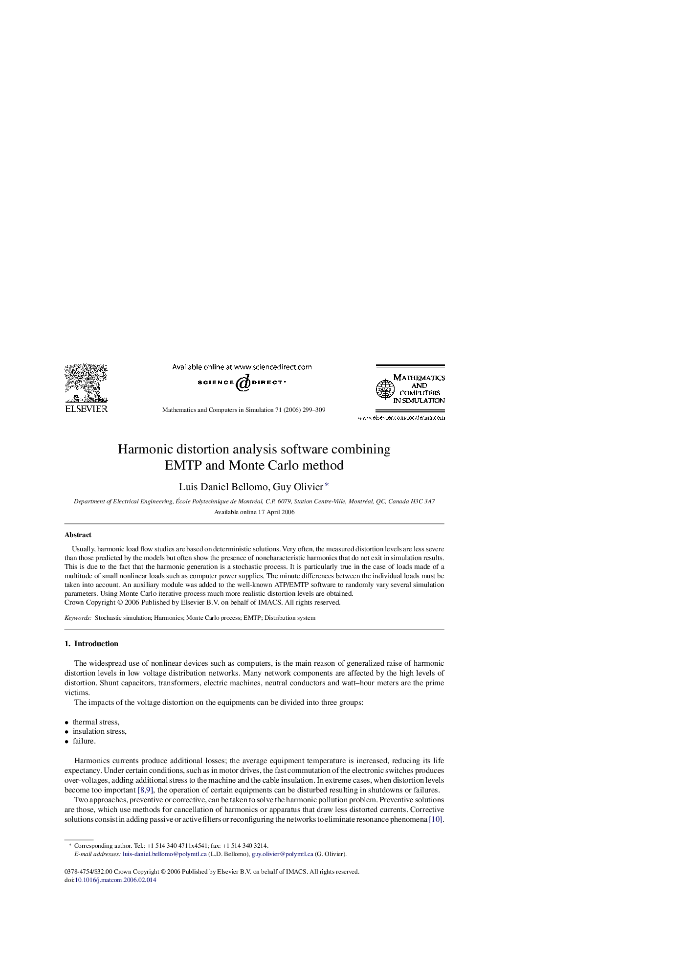 Harmonic distortion analysis software combining EMTP and Monte Carlo method