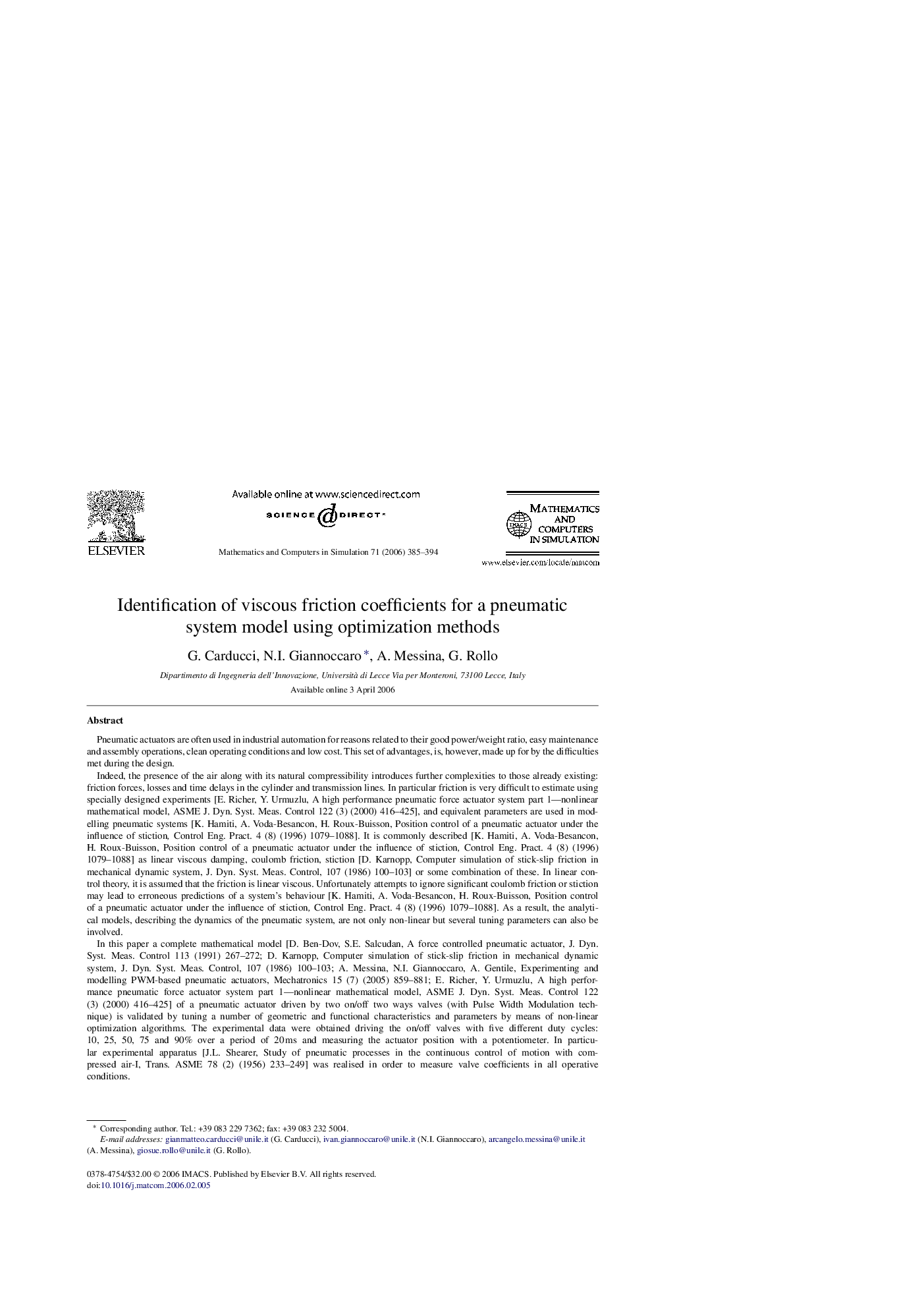 Identification of viscous friction coefficients for a pneumatic system model using optimization methods