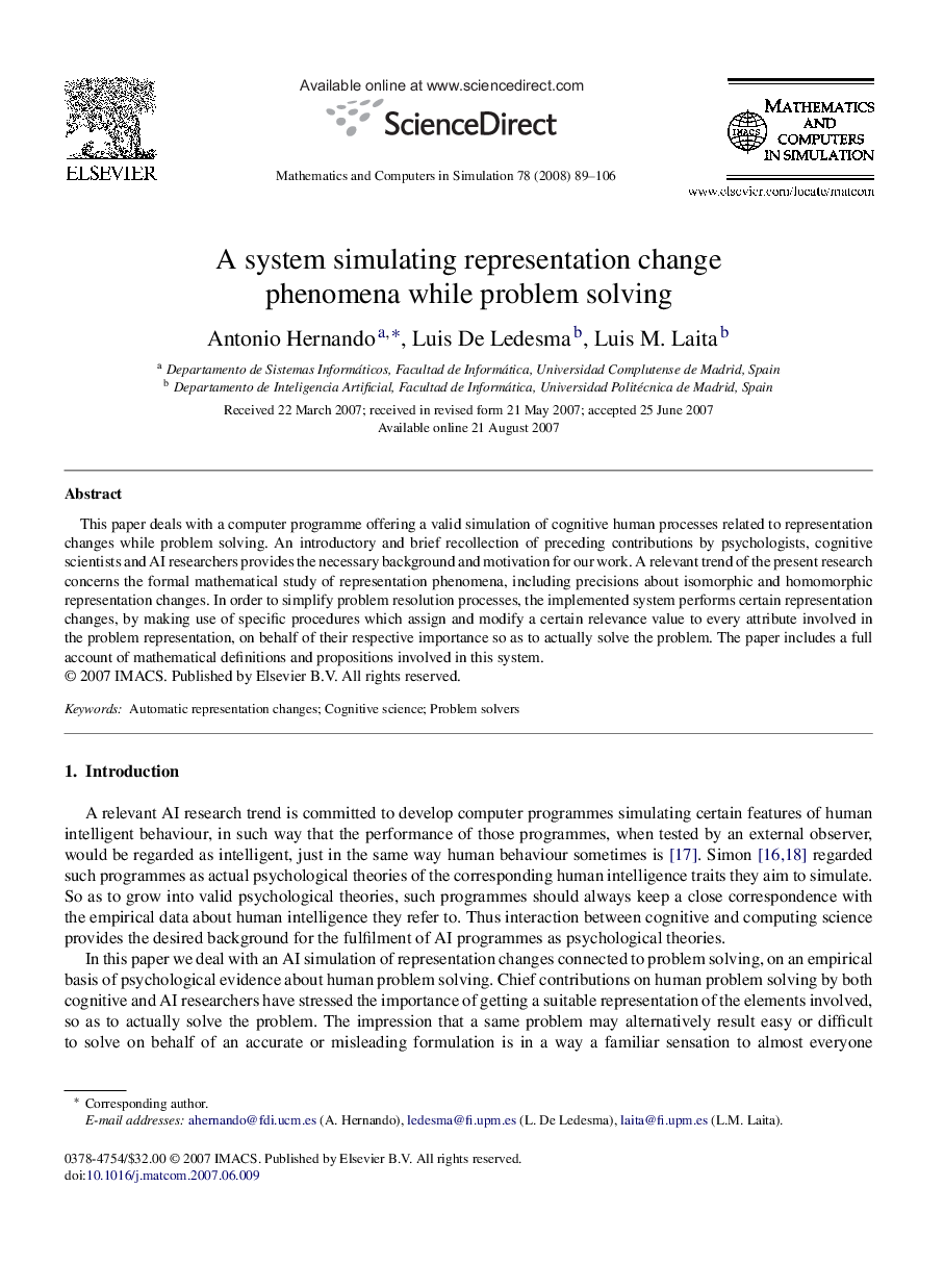 A system simulating representation change phenomena while problem solving