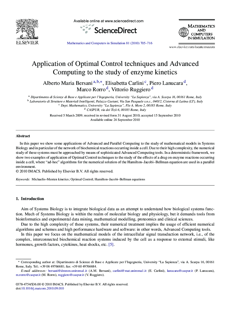 Application of Optimal Control techniques and Advanced Computing to the study of enzyme kinetics